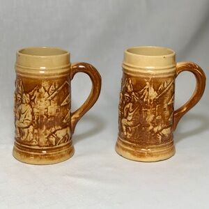 Vintage Beer Steins Mug Set 2 Hull Pottery Alps 492 Stoneware Collectible Drink